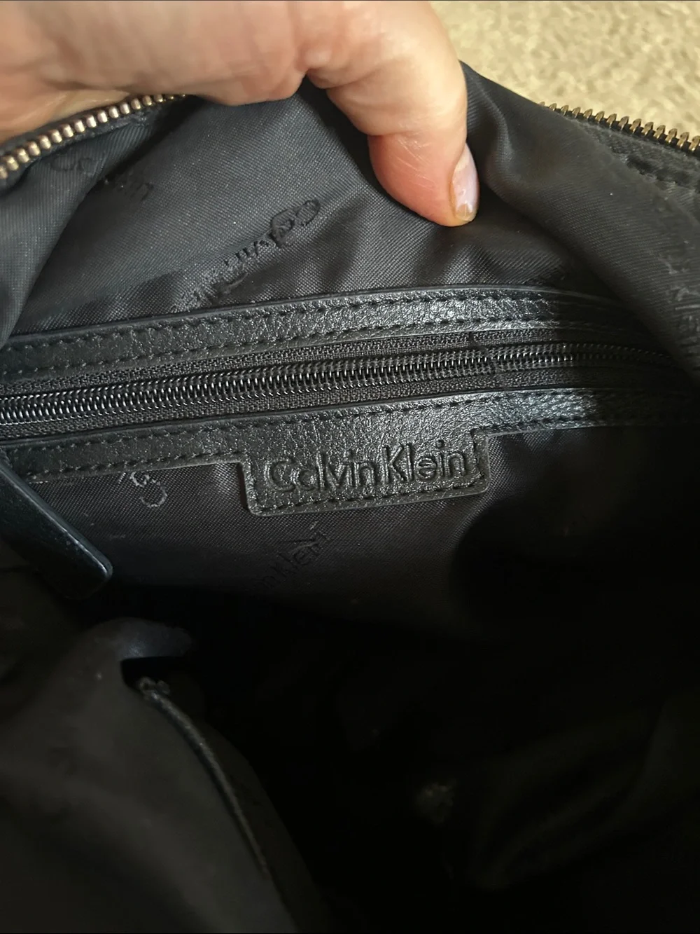 Calvin Klein Black Pebbled Leather Satchel with Gold Hardware